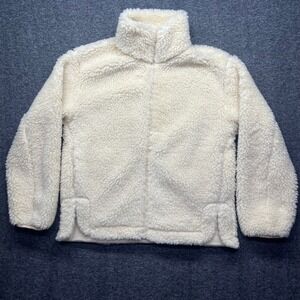 Uniqlo Jacket Womens Small Cream Pile Lined Fleece  Full Zip High Neck 241-48080